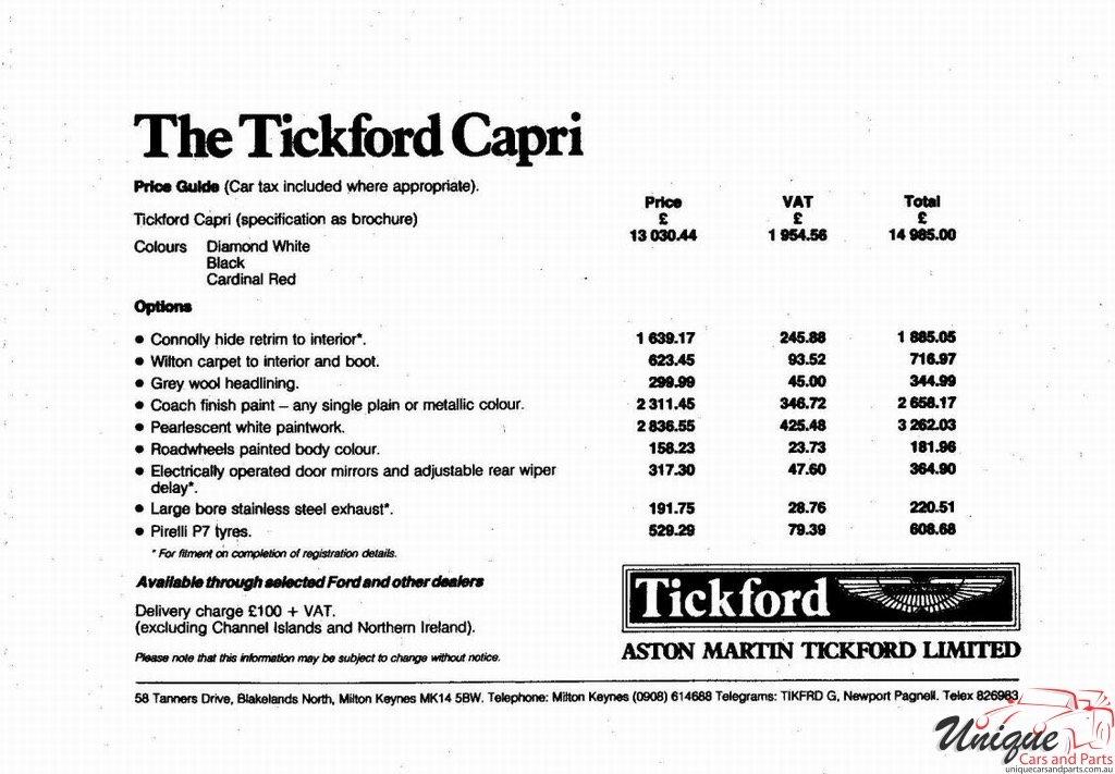 1983 Aston Martin Tickford Capri Brochure Page 4